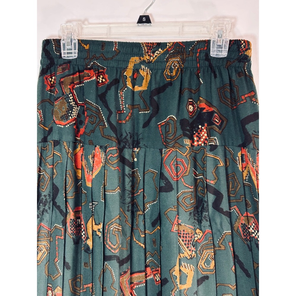 Campus Casuals of California Vintage Pleated Midi Skirt Teal Geometric Abstract - Picture 2 of 11